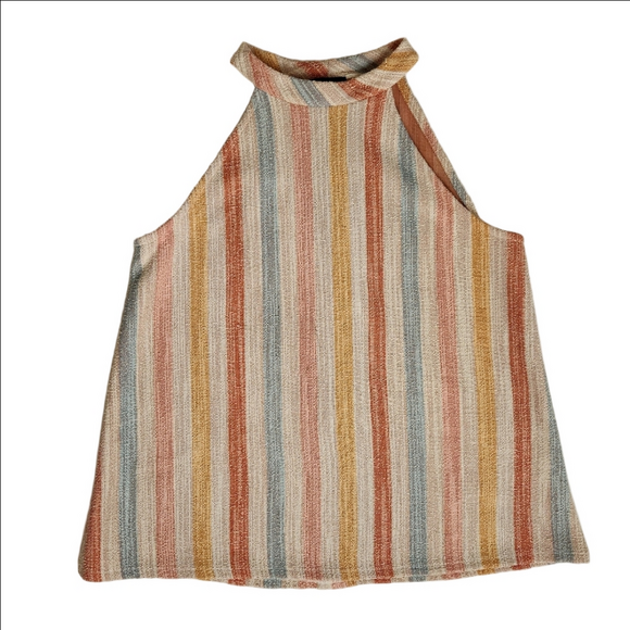 Halter Top Tank top pullover Stripes Cotton blend Wood buttons Colorful W5 NWT - Picture 4 of 8